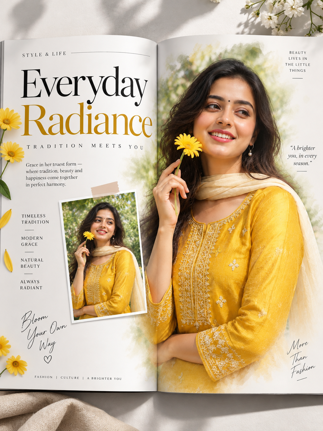 Editorial magazine spread featuring transparent background portrait showing professional color accuracy and soft edge transitions for high-end publishing